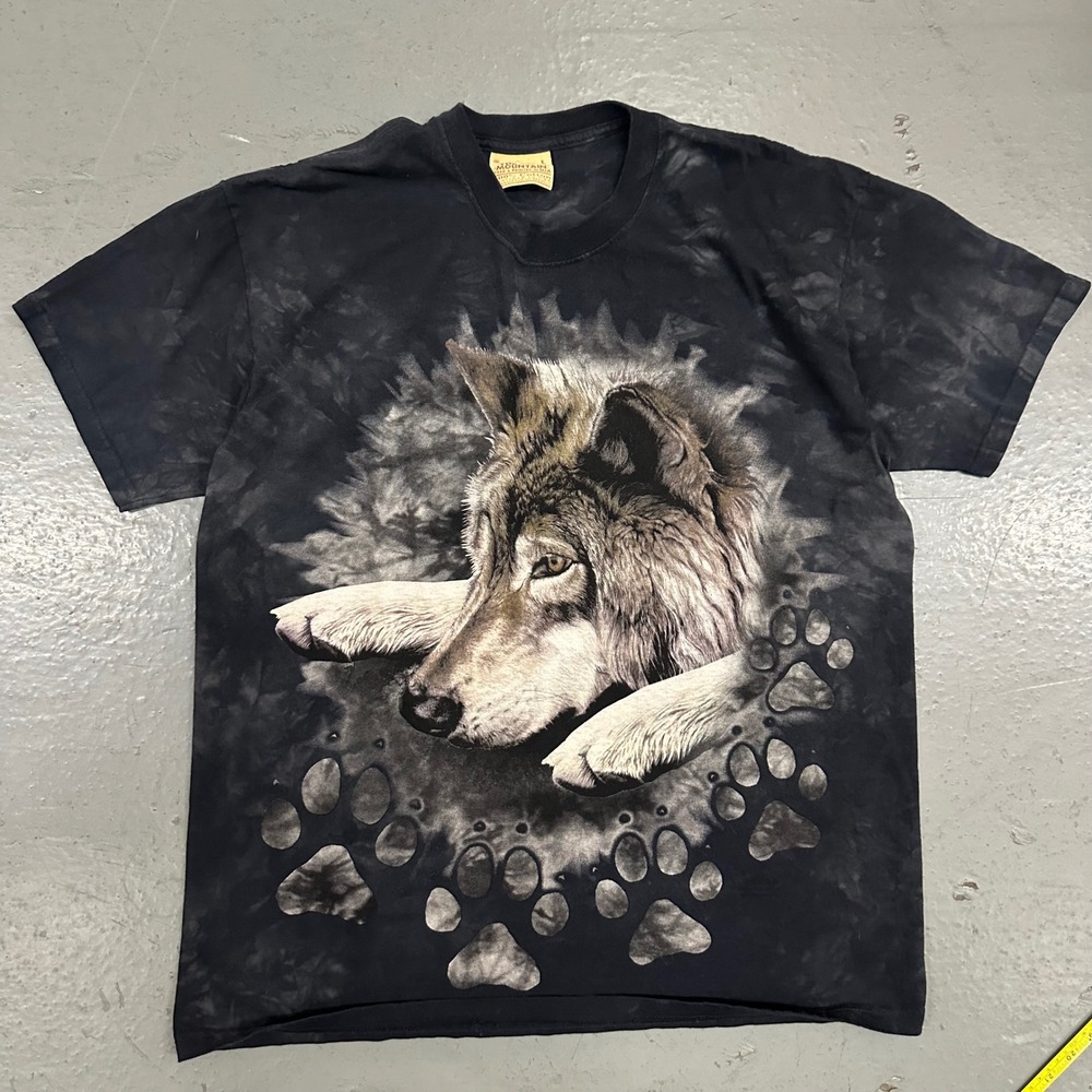 The Mountain Mens Wolf Graphic T Shirt Large Black Preowned Tie Dye Animal Print